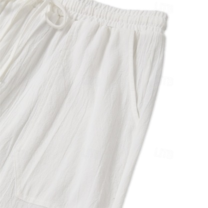 Men's Trousers Summer Pants Baggy Pants Beach Pants Casual Pants Drawstring Front Pocket Straight Leg Plain Comfort Soft Full Length Yoga Holiday Beach Fashion Hawaiian Black White