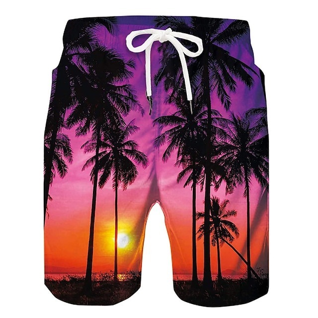 Men's Coconut Tree Board Shorts Swim Shorts Swim Trunks Mid Waist Hawaiian Boho Casual Daily Holiday Drawstring with Mesh lining Elastic Waist Designer Clothing Apparel