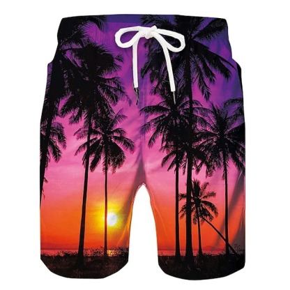 Men's Coconut Tree Board Shorts Swim Shorts Swim Trunks Mid Waist Hawaiian Boho Casual Daily Holiday Drawstring with Mesh lining Elastic Waist Designer Clothing Apparel