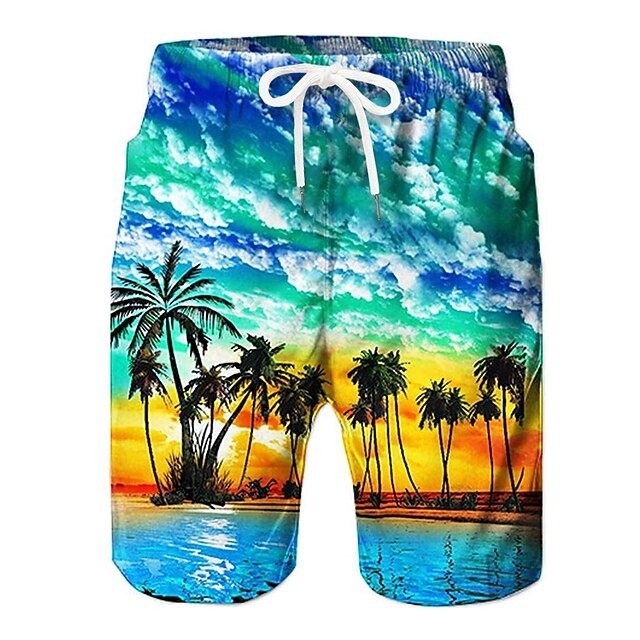 Men's Coconut Tree Board Shorts Swim Shorts Swim Trunks Mid Waist Hawaiian Boho Casual Daily Holiday Drawstring with Mesh lining Elastic Waist Designer Clothing Apparel
