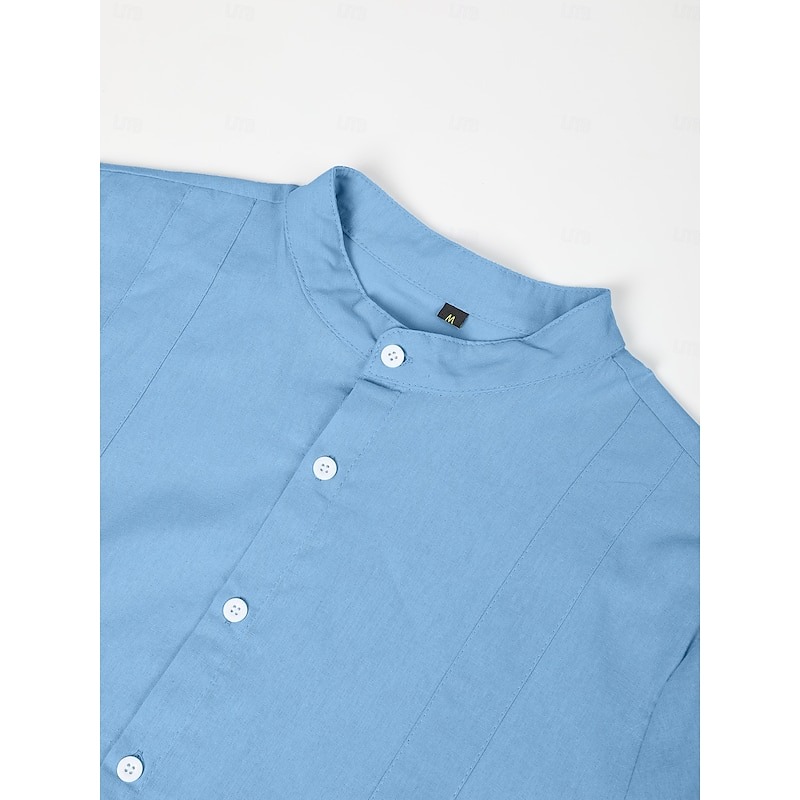 Men's Shirt Guayabera Shirt Linen Shirt Button Up Shirt Summer Shirt Beach Shirt Black White Blue Short Sleeve Plain Collar Summer Casual Daily Clothing Apparel