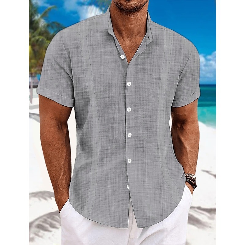 Men's Shirt Guayabera Shirt Linen Shirt Button Up Shirt Summer Shirt Beach Shirt Black White Blue Short Sleeve Plain Collar Summer Casual Daily Clothing Apparel