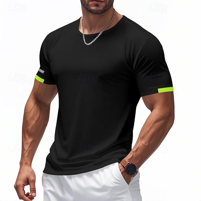 Men's T Shirt Muscle Shirts Short Sleeve Crewneck Summer Active Classic Sports & Outdoor Running Light Blue Black White Top Tee for Men