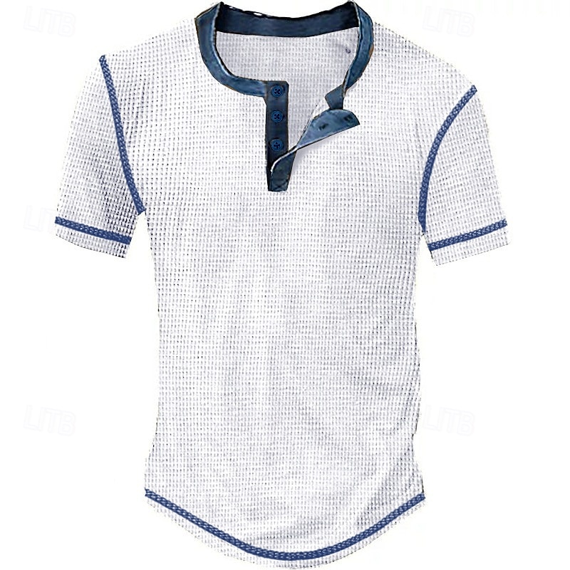 Men's Waffle Henley Shirt Tee Plaid Checkered Henley Outdoor Casual Short Sleeve Button Clothing Apparel Polyester Fashion Designer Comfortable