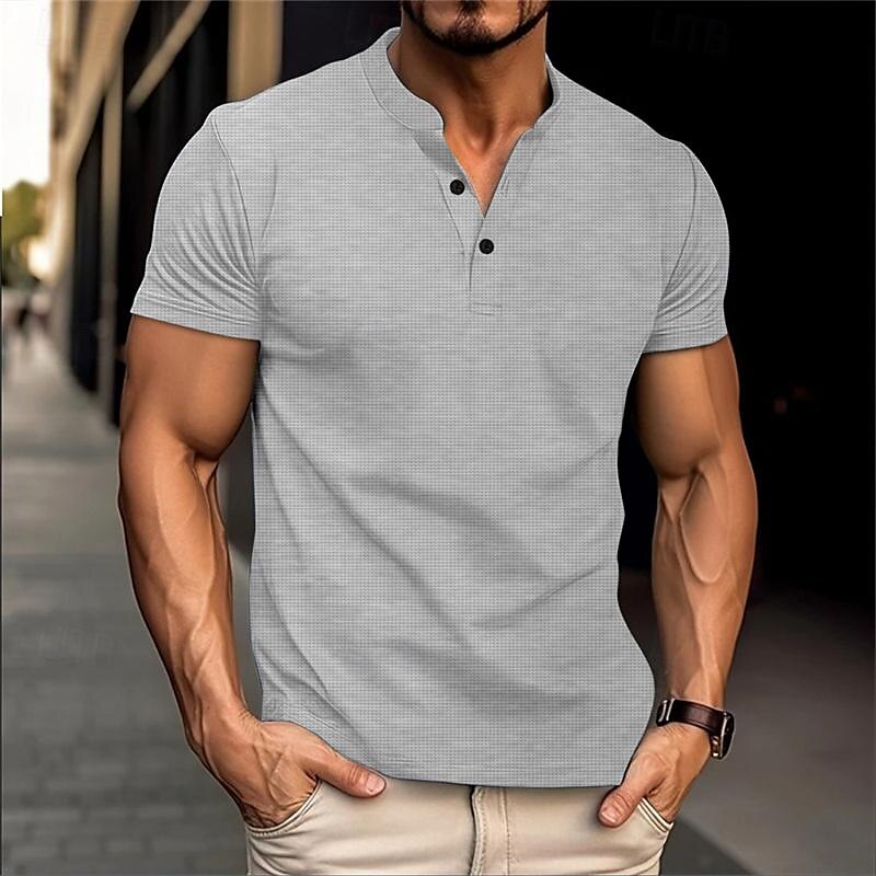 Men's Golf Shirt Golf Polo Work Casual Stand Collar Short Sleeve Basic Modern Plain Button Spring & Summer Regular Fit Black White Blue Khaki Gray Golf Shirt