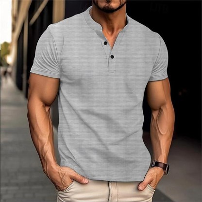 Men's Golf Shirt Golf Polo Work Casual Stand Collar Short Sleeve Basic Modern Plain Button Spring & Summer Regular Fit Black White Blue Khaki Gray Golf Shirt