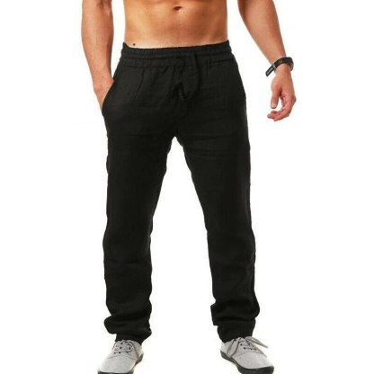 Men's Linen Pants Trousers Beach Pants Pocket Drawstring Elastic Waistband Plain Comfort Breathable Daily Stylish Hip Hop White Black Sky Blue Micro-elastic