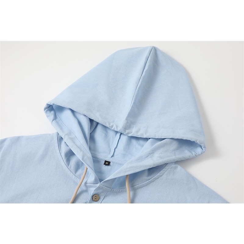 Men's Shirt Linen Shirt Calico Shirt Beach Wear Button Up Shirt Hooded Shirt Plain Casual Daily Black White Blue Green Long Sleeve Hooded Spring & Summer Clothing Apparel Buttons