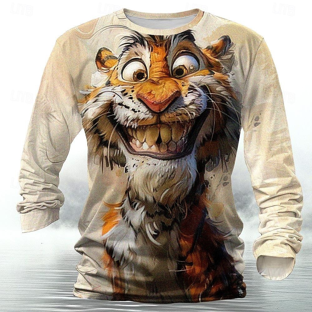 Men's Tiger T shirt Henley Shirt Long Sleeve T shirt 3D Print Crew Neck Shirt Designer Retro Vintage Street Casual Daily Green 1# Blue Purple Summer Spring Fall Clothing Apparel S M L XL XXL 3XL