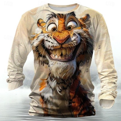 Men's Tiger T shirt Henley Shirt Long Sleeve T shirt 3D Print Crew Neck Shirt Designer Retro Vintage Street Casual Daily Green 1# Blue Purple Summer Spring Fall Clothing Apparel S M L XL XXL 3XL