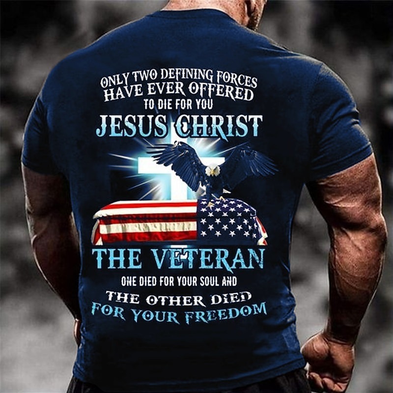 Veterans Day Men's Patriot Patriotic Veteran Graphic Eagle National Flag T shirt Tee Short Sleeve T shirt 3D Print Crew Neck Shirt Vintage Fashion Designer Outdoor Casual Daily Black Blue Red Spring