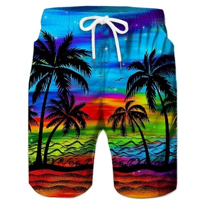 Men's Coconut Tree Board Shorts Swim Shorts Swim Trunks Mid Waist Hawaiian Boho Casual Daily Holiday Drawstring with Mesh lining Elastic Waist Designer Clothing Apparel