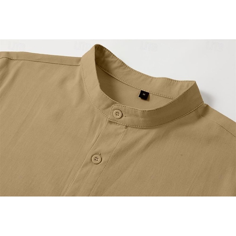 Men's Shirt Band Collar Shirt Summer Shirt Beach Wear Button Up Shirt Casual Shirt Black White Pink Army Green Long Sleeve Solid Color Collar Party Hawaiian Clothing Apparel