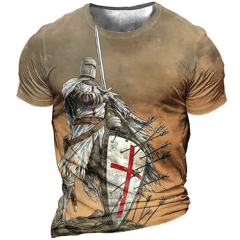 Men's Unisex Templar Cross Graphic Prints Soldier T shirt Distressed T Shirt Short Sleeve T shirt 3D Print Crew Neck Shirt Sports Designer Casual Outdoor Street Daily Light Yellow Black Yellow Summer