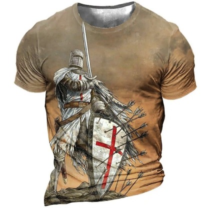 Men's Unisex Templar Cross Graphic Prints Soldier T shirt Distressed T Shirt Short Sleeve T shirt 3D Print Crew Neck Shirt Sports Designer Casual Outdoor Street Daily Light Yellow Black Yellow Summer