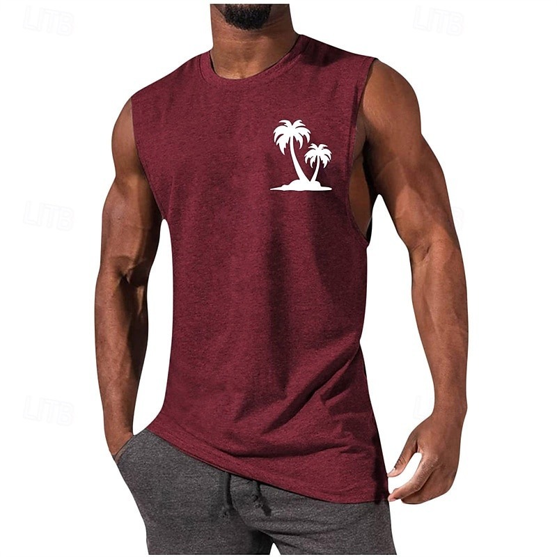 Men's Tank Top Vest Top Undershirt Sleeveless Shirt Sleeveless Crew Neck Summer Coconut Tree Fashion Designer Basic Print Vacation Street Going out Black White Wine Top Tee for Men