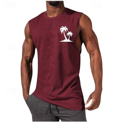 Men's Tank Top Vest Top Undershirt Sleeveless Shirt Sleeveless Crew Neck Summer Coconut Tree Fashion Designer Basic Print Vacation Street Going out Black White Wine Top Tee for Men