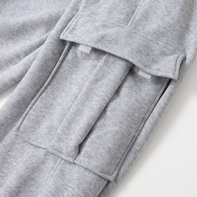 Men's Cargo Sweatpants Fleece Pants Sweatpants Joggers Trousers Drawstring Elastic Waist Multi Pocket Solid Color Windproof Outdoor Full Length Casual Daily Fashion Streetwear Loose Fit Black White