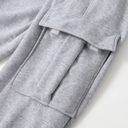 Men's Cargo Sweatpants Fleece Pants Sweatpants Joggers Trousers Drawstring Elastic Waist Multi Pocket Solid Color Windproof Outdoor Full Length Casual Daily Fashion Streetwear Loose Fit Black White