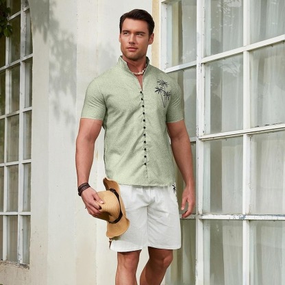 Men's Coconut Tree Tropical Plants Shirt Summer Hawaiian Shirt Aloha Shirt Short Sleeve Shirt Stand Collar Fashion Streetwear Designer Outdoor Vacation Street Blue Purple Green S M L