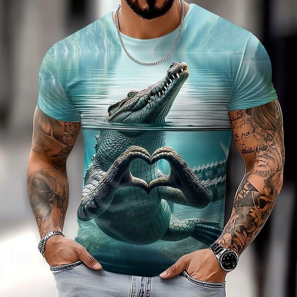 Men's Crocodile Funny T Shirt Short Sleeve T shirt 3D Print Crew Neck 