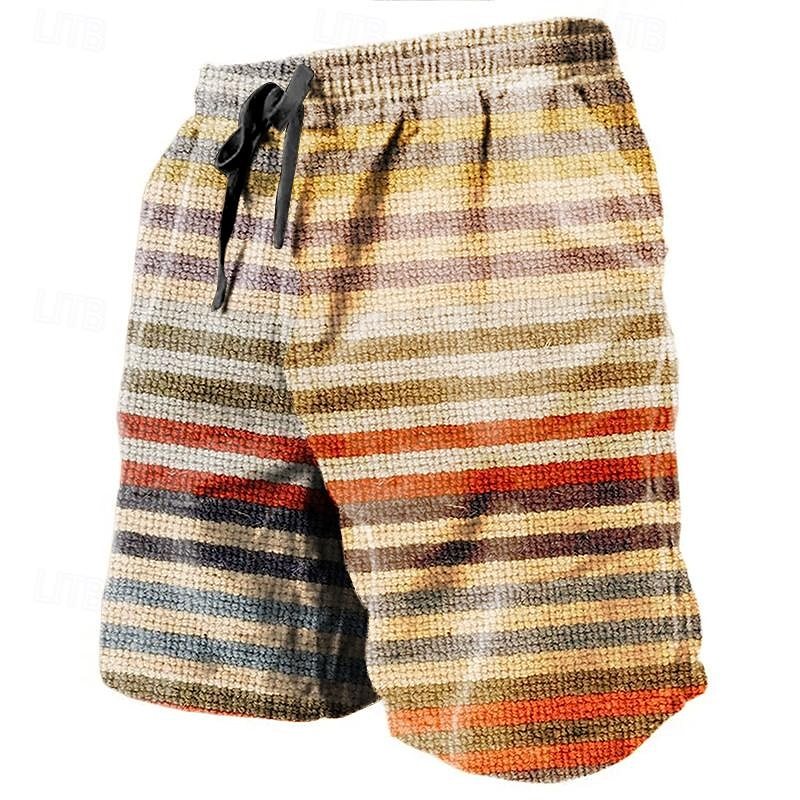 Men's Graphic Color Block Stripe Shorts Summer Shorts Beach Shorts Mid Waist Streetwear Hawaiian Designer Casual Daily Holiday Drawstring Elastic Waist 3D Print Designer Clothing Apparel