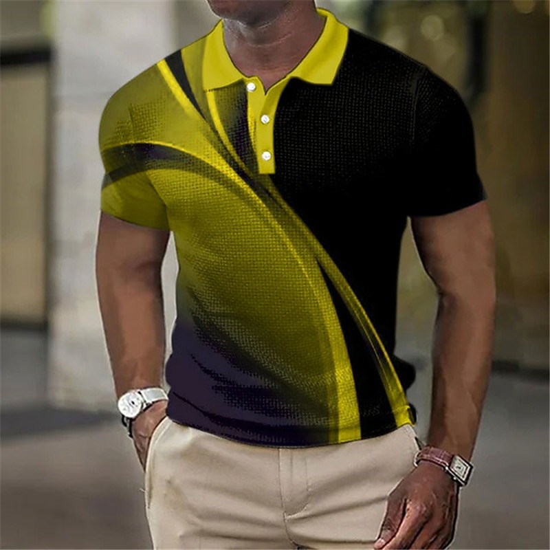 Men's Geometric Waffle Polo Shirts Golf Shirt Short Sleeve Polo Shirts Collared Shirts Business Casual Vacation Wear Formal Wear Festival Wear Buttons 3D Print Yellow Red Blue