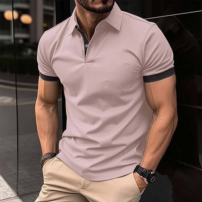 Men's Polo Shirt Golf Shirt Casual Holiday Lapel Classic Short Sleeve Fashion Basic Plain Button Summer Regular Fit Black Pink Wine Navy Blue Blue Orange Polo Shirt