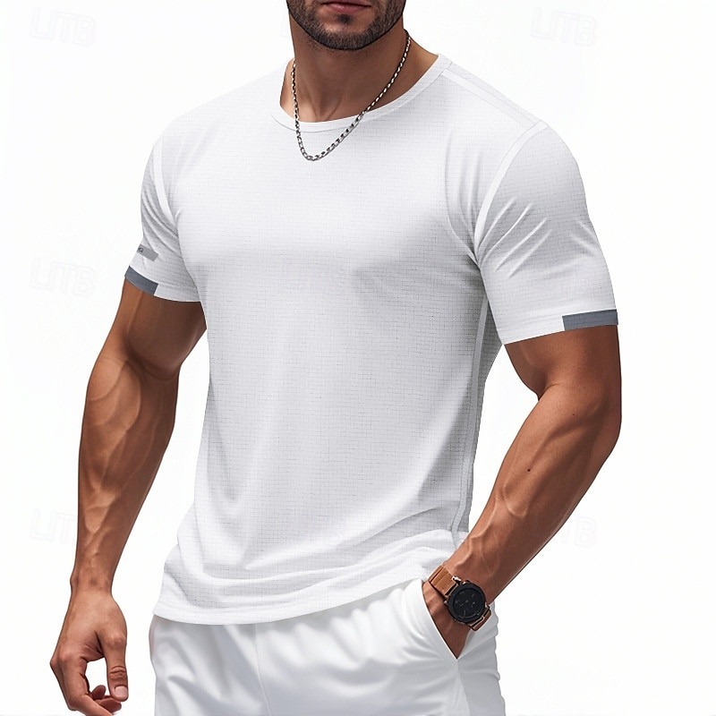 Men's T Shirt Muscle Shirts Short Sleeve Crewneck Summer Active Classic Sports & Outdoor Running Light Blue Black White Top Tee for Men