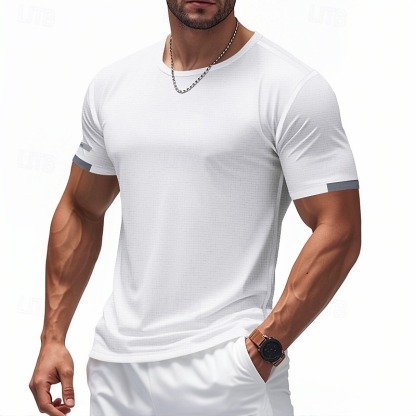 Men's T Shirt Muscle Shirts Short Sleeve Crewneck Summer Active Classic Sports & Outdoor Running Light Blue Black White Top Tee for Men
