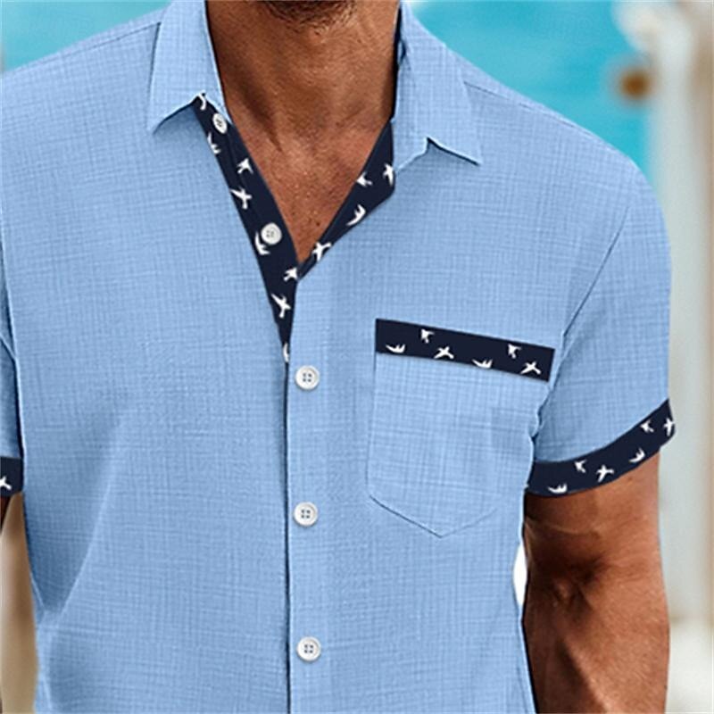 Men's Shirt Linen Shirt Summer Shirt Beach Wear Button Up Shirt White Blue Green Khaki Short Sleeve Plain Collar Summer Spring Casual Daily Clothing Apparel