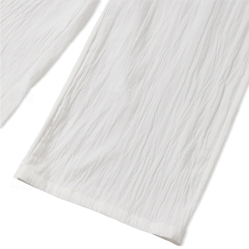 Men's Trousers Summer Pants Baggy Pants Beach Pants Casual Pants Drawstring Front Pocket Straight Leg Plain Comfort Soft Full Length Yoga Holiday Beach Fashion Hawaiian Black White