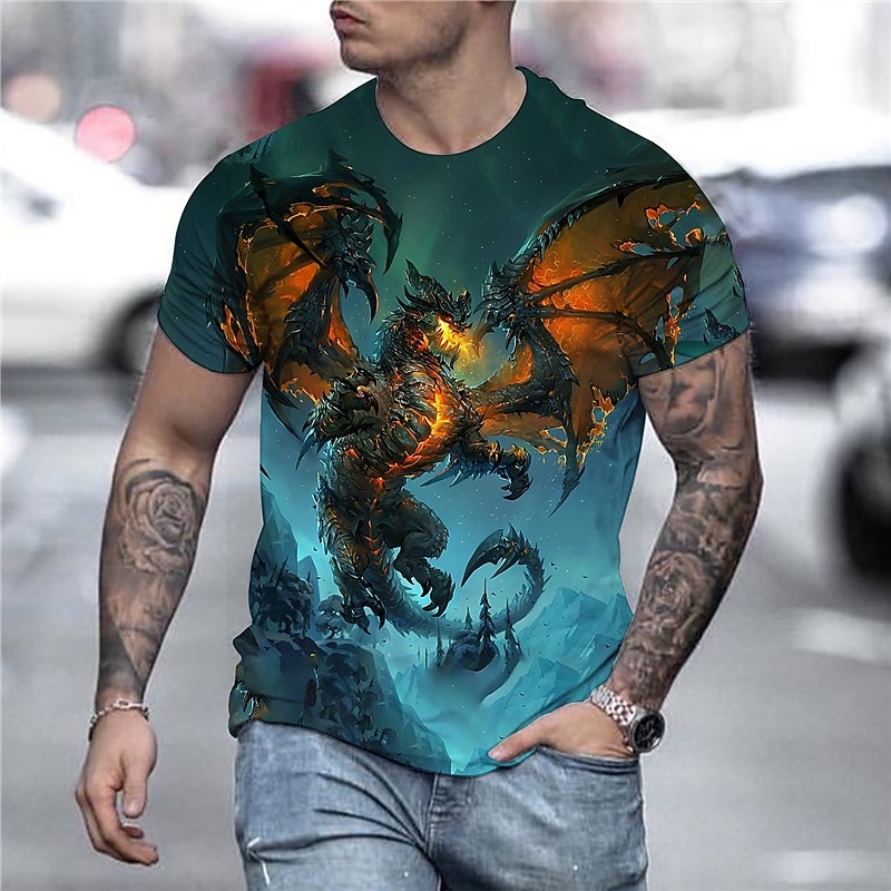 Men's Graphic Anime Dragon Shirt T shirt Tee Short Sleeve T shirt 3D Print Crew Neck Shirt Streetwear Exaggerated Daily Holiday Black Golden Blue Clothing Apparel Plus Size S M L XL XXL 3XL 4XL