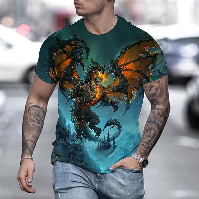 Men's Graphic Anime Dragon Shirt T shirt Tee Short Sleeve T shirt 3D Print Crew Neck Shirt Streetwear Exaggerated Daily Holiday Black Golden Blue Clothing Apparel Plus Size S M L XL XXL 3XL 4XL
