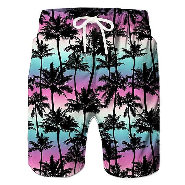 Men's Coconut Tree Board Shorts Swim Shorts Swim Trunks Mid Waist Hawaiian Boho Casual Daily Holiday Drawstring with Mesh lining Elastic Waist Designer Clothing Apparel