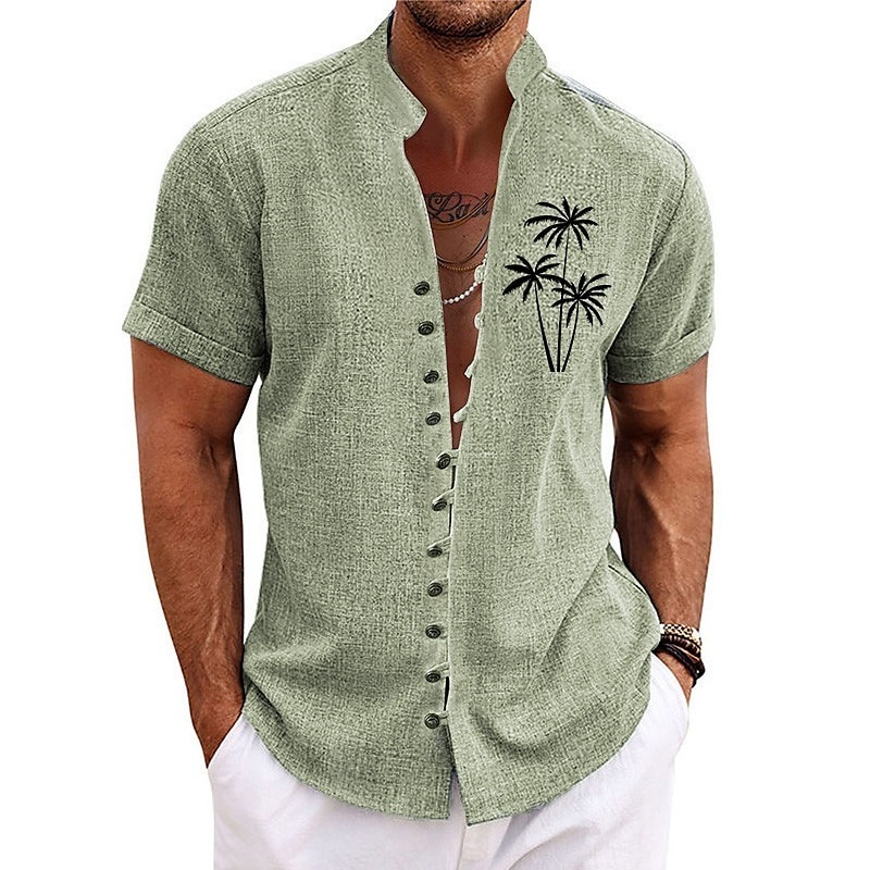 Men's Coconut Tree Tropical Plants Shirt Summer Hawaiian Shirt Aloha Shirt Short Sleeve Shirt Stand Collar Fashion Streetwear Designer Outdoor Vacation Street Blue Purple Green S M L