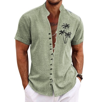 Men's Coconut Tree Tropical Plants Shirt Summer Hawaiian Shirt Aloha Shirt Short Sleeve Shirt Stand Collar Fashion Streetwear Designer Outdoor Vacation Street Blue Purple Green S M L