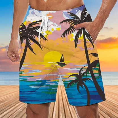 Men's Graphic Coconut Tree Swimming Trunks Board Shorts Swim Shorts Mid Waist Streetwear Hawaiian Boho Casual Daily Holiday Drawstring Elastic Waist 3D Print Designer Clothing Apparel
