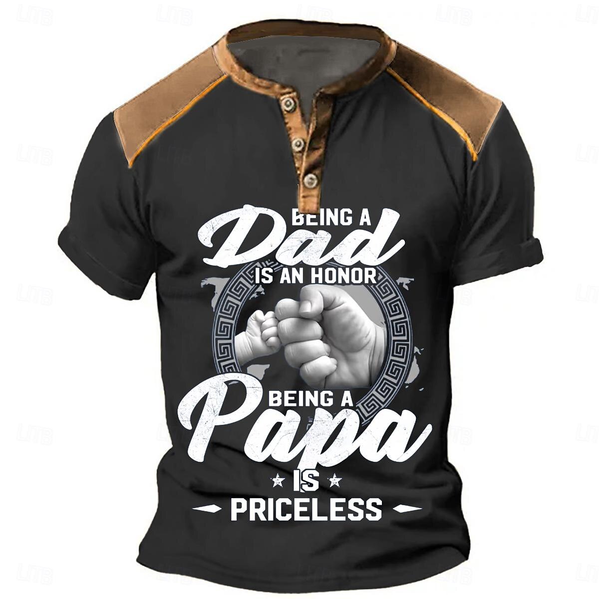 Father's Day papa shirts Being A PaPa Is Priceless Men's Casual 3D Print Henley Shirt T shirt Tee Casual Daily T shirt Black Blue Green Short Sleeve Lace Up Neck Henley Shirt Clothing Apparel