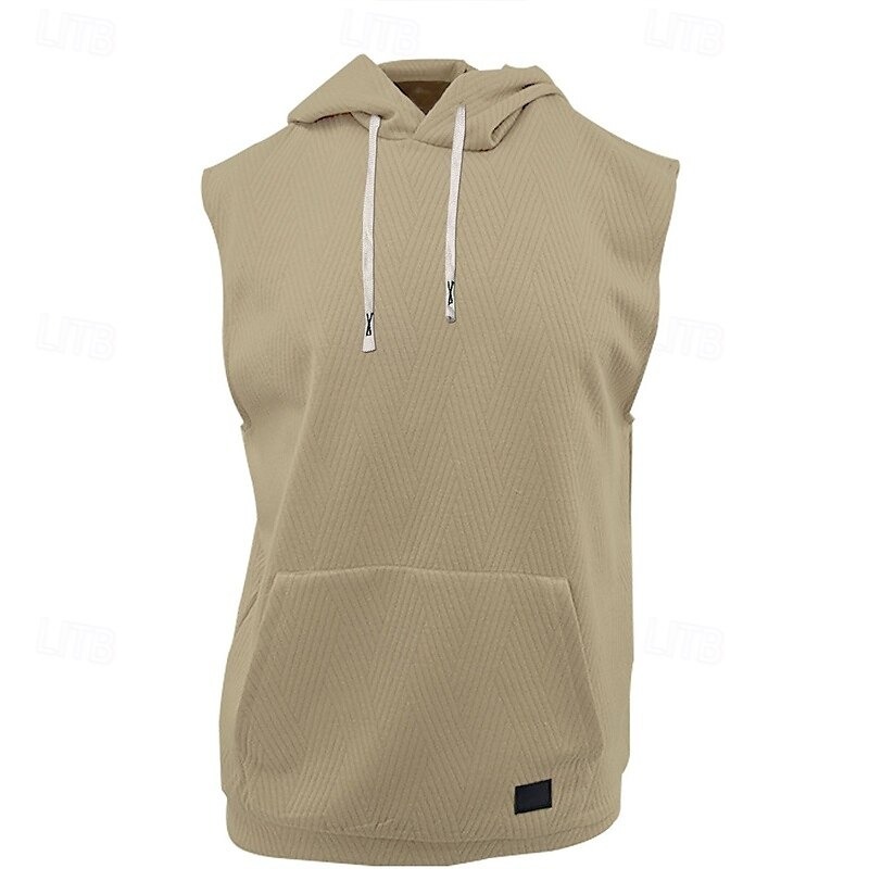 Men's Tank Top Vest Top Undershirt Sleeveless Shirt Sleeveless Hooded Summer Plain Fashion Designer Basic Jacquard Front Pocket Vacation Street Going out Black White Khaki Top Tee for Men