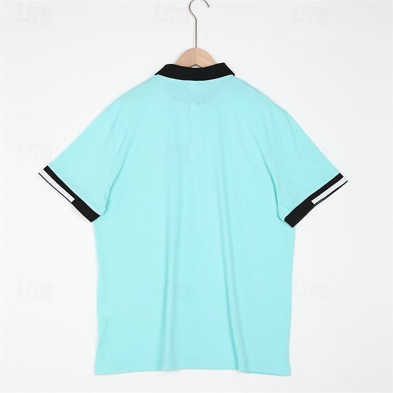 Men's Sport Polo Golf Shirt Casual Sports Tops Ribbed Polo Collar Short Sleeve Fashion Basic Solid Color Patchwork Summer Regular Fit Black White Red Blue Green Sport Polo