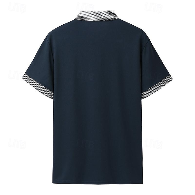 Men's Golf Shirt Golf Polo Work Casual Lapel Short Sleeve Basic Modern Color Block Houndstooth Patchwork Spring & Summer Regular Fit Black White Red Navy Blue Blue Beige Golf Shirt