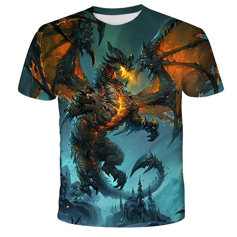 Men's Graphic Anime Dragon Shirt T shirt Tee Short Sleeve T shirt 3D Print Crew Neck Shirt Streetwear Exaggerated Daily Holiday Black Golden Blue Clothing Apparel Plus Size S M L XL XXL 3XL 4XL