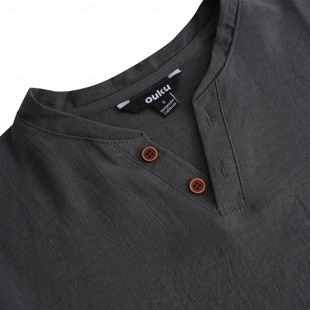 Men's Henley Shirt Tee Top Plain V Neck Street Vacation Short Sleeves Clothing Apparel Fashion Designer Basic
