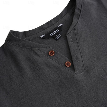 Men's Henley Shirt Tee Top Plain V Neck Street Vacation Short Sleeves Clothing Apparel Fashion Designer Basic
