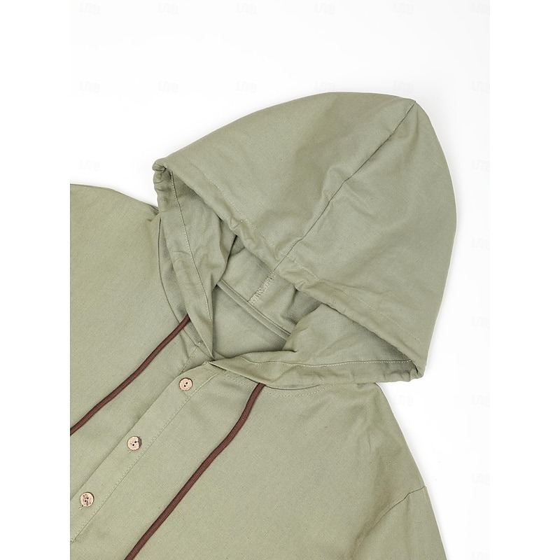 Men's Shirt Linen Shirt Calico Shirt Summer Shirt Beach Wear Plain Vacation Curise White Blue Brown Green Long Sleeve Hooded Spring & Summer Clothing Apparel