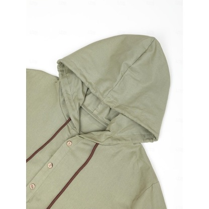 Men's Shirt Linen Shirt Calico Shirt Summer Shirt Beach Wear Plain Vacation Curise White Blue Brown Green Long Sleeve Hooded Spring & Summer Clothing Apparel