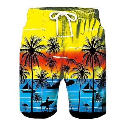 Men's Coconut Tree Board Shorts Swim Shorts Swim Trunks Mid Waist Hawaiian Boho Casual Daily Holiday Drawstring with Mesh lining Elastic Waist Designer Clothing Apparel