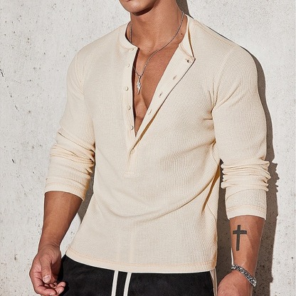 Men's T Shirt Henley Shirt Tee Tee Top Long Sleeve Henley Summer Spring Plain Fashion Designer Basic Buttons Vacation Street Going out Apricot Navy Blue Light Grey Top Tee for Men