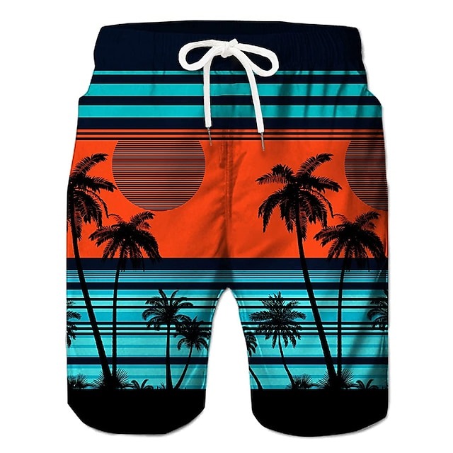 Men's Coconut Tree Board Shorts Swim Shorts Swim Trunks Mid Waist Hawaiian Boho Casual Daily Holiday Drawstring with Mesh lining Elastic Waist Designer Clothing Apparel